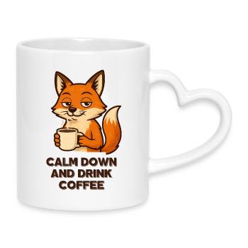 Coffee Fox Chill Mode Espresso Design Animals - Mug with Heart-Shaped Handle - white - Right