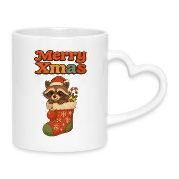 Raton laveur de Noël en bas - Mug avec anse en forme de cœur - blanc - Droite