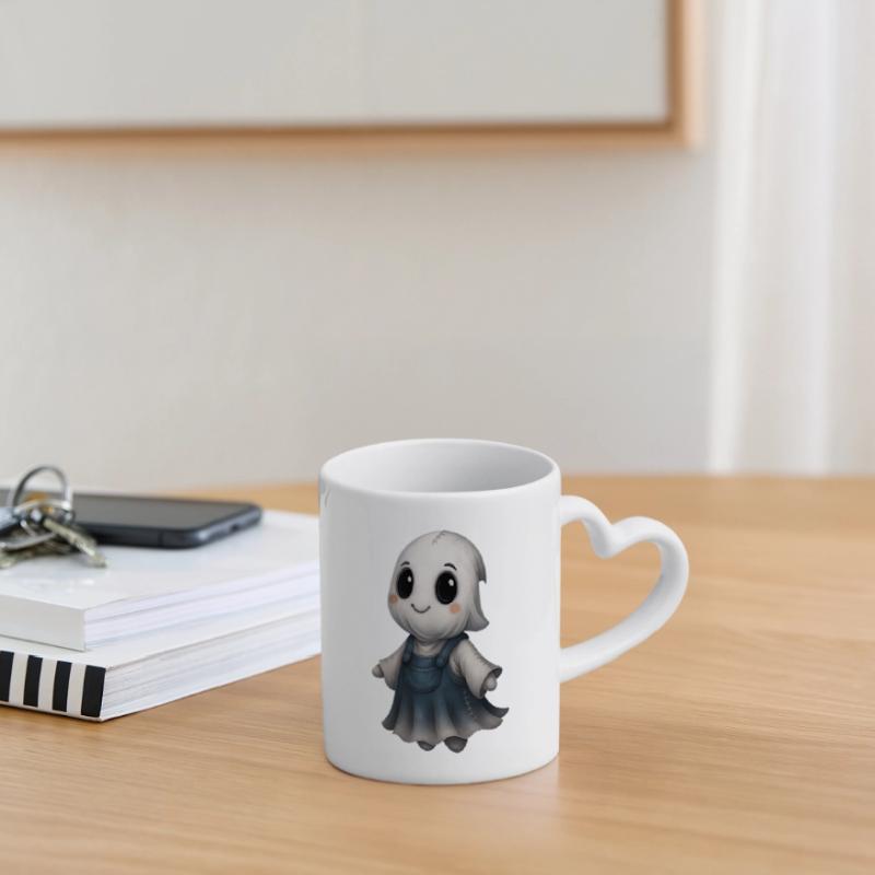 Cute Ghost Friend Patchwork Mug with Heart-Shaped Handle