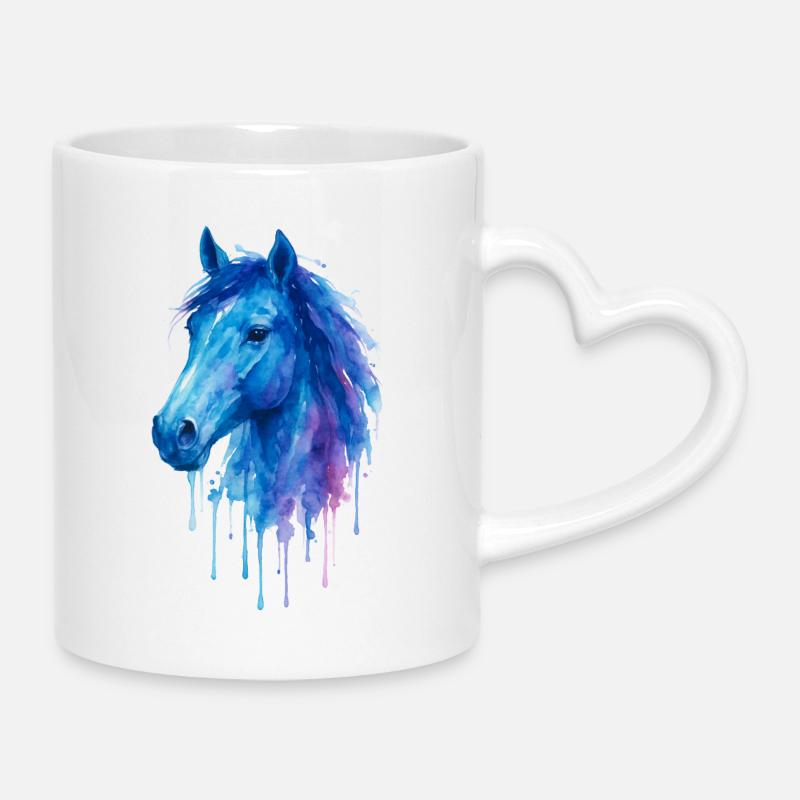Aquarell Pferd - Reiten - Tasse mit Herzhenkel - Weiß