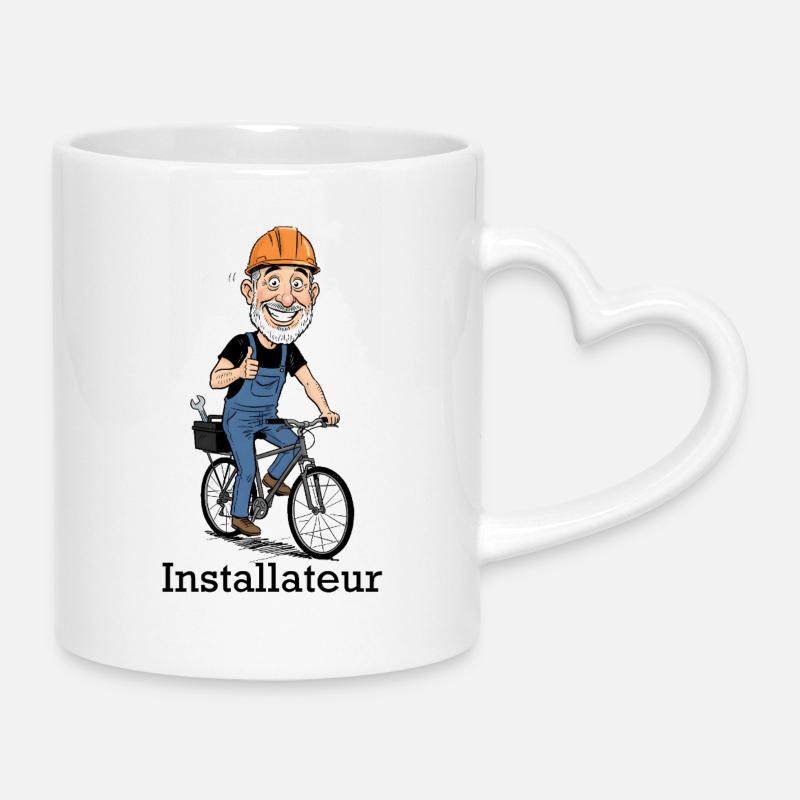 Construction Worker Bicycle Hero - Mug with Heart-Shaped Handle - white