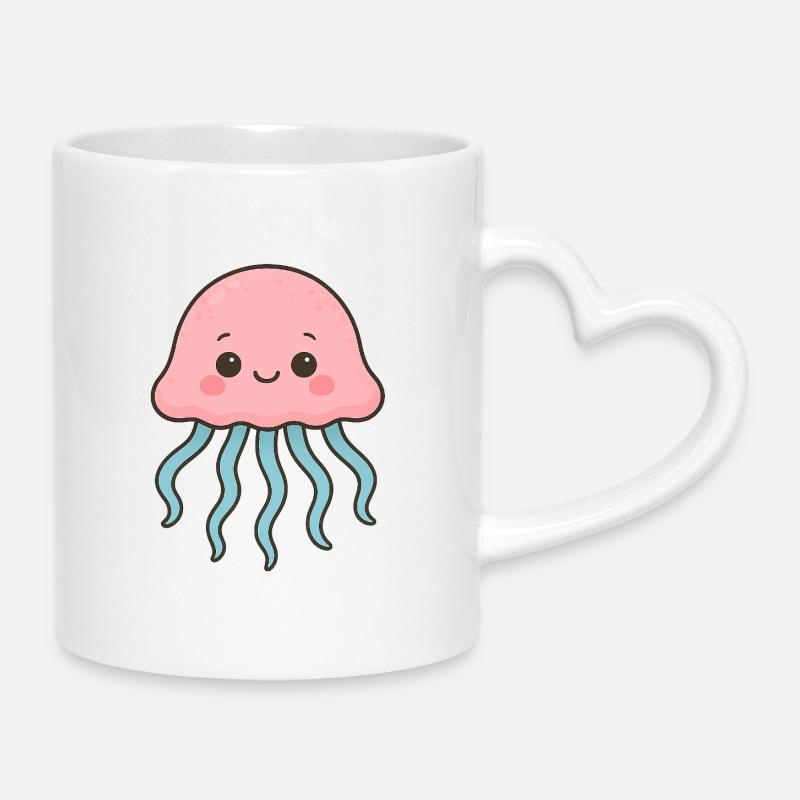 Illustration de méduse mignonne - Mug avec anse en forme de cœur - blanc
