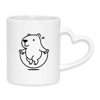 Wasserschwein mit Springseil Illustration - Tasse mit Herzhenkel - Weiß - Rechts