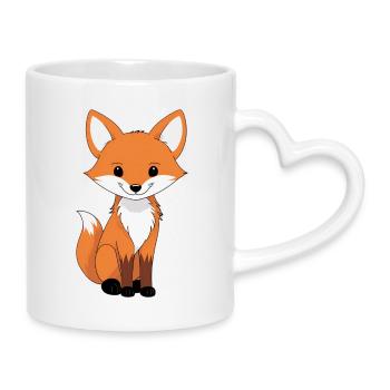 Cute Fox Caricature Print - Mug with Heart-Shaped Handle - white - Right