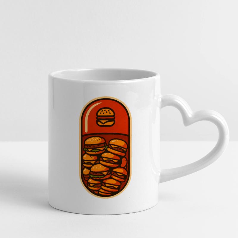 Funny Hamburger Stack Lover Design Mug with Heart-Shaped Handle