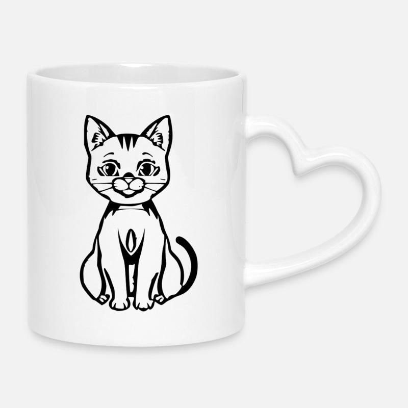 Cat Black Black Cat T-shirt Gift - Mug with Heart-Shaped Handle - white