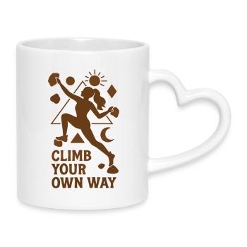 Bouldern Damen Frau Geometrisch Climb Your Own Way - Tasse mit Herzhenkel - Weiß - Rechts