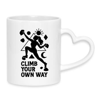 Bouldern Damen Frau Geometrisch Climb Your Own Way - Tasse mit Herzhenkel - Weiß - Rechts
