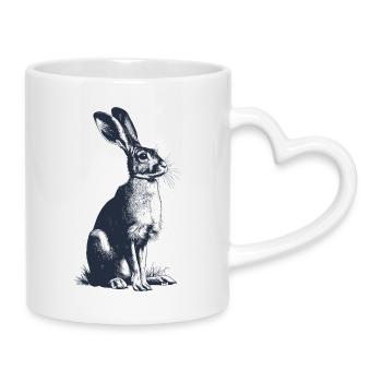 Vintage Hase | Detailreiche Gravur Waldtier Motiv - Tasse mit Herzhenkel - Weiß - Rechts