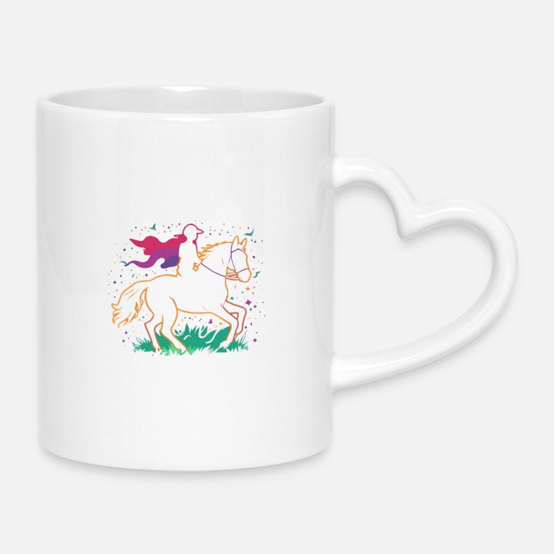 Cavalier de licorne lumineuse sur une prairie colorée - Mug avec anse en forme de cœur - blanc