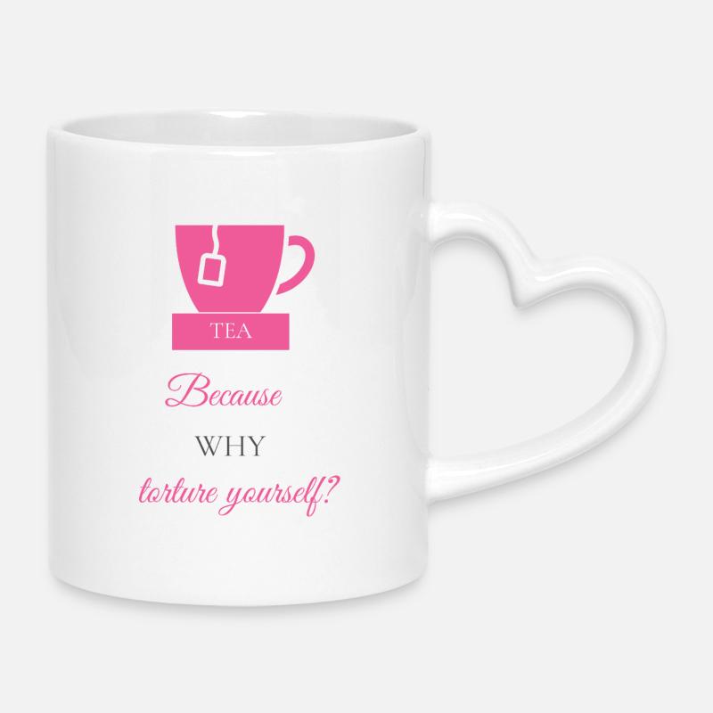 TEA-RIFFIC (Pink + Grey) - Mug with Heart-Shaped Handle - white