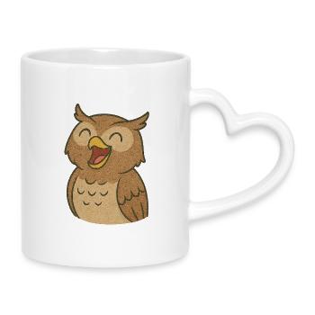 Eule_die_Lacht - Tasse mit Herzhenkel - Weiß - Rechts