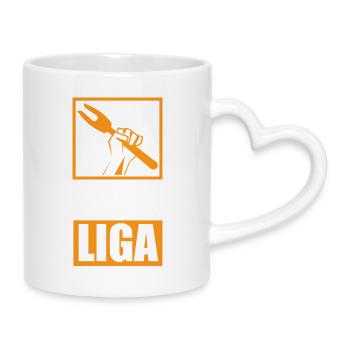 Grill Liga / Lustiges BBQ Design, Grillen - Tasse mit Herzhenkel - Weiß - Rechts