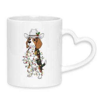 Lustiger Beagle Weihnachten Mistelzweig Cartoon - Tasse mit Herzhenkel - Weiß - Rechts