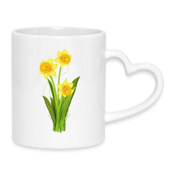 Leuchtende Osterglocken – Frühlingsblumen - Tasse mit Herzhenkel - Weiß - Rechts