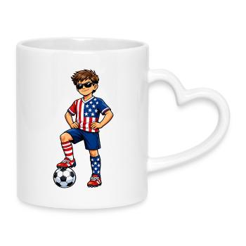Fußball Junge USA Amerika Fan Amerikanische Flagge - Tasse mit Herzhenkel - Weiß - Rechts