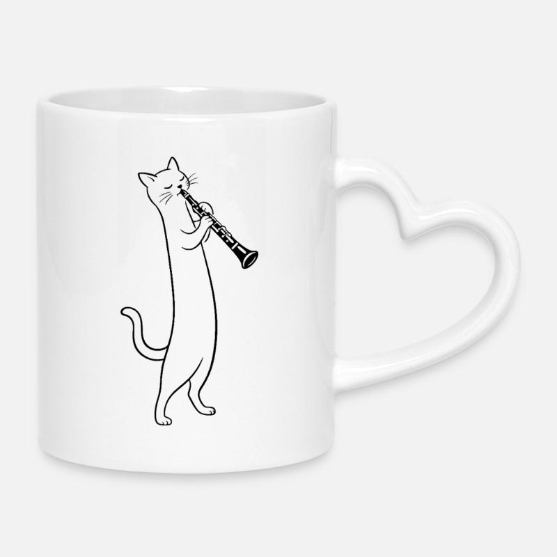 Cat joue de la clarinette - Mug avec anse en forme de cœur - blanc
