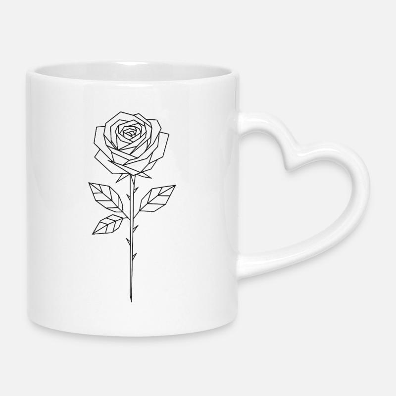 Geometric Line Rose - Mug with Heart-Shaped Handle - white