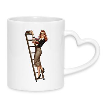 Librarian pinup - Mug with Heart-Shaped Handle - white - Right
