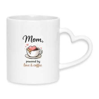 Mom, Powered by Love & Coffee - Mug with Heart-Shaped Handle - white - Right