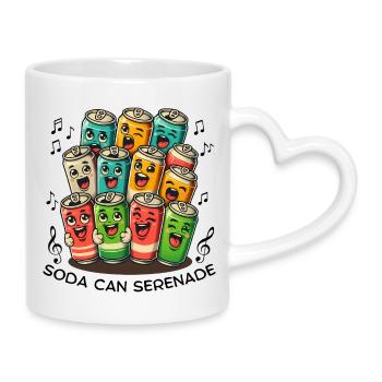 Cartoon Soda Cans With Faces Serenade - Mug with Heart-Shaped Handle - white - Right