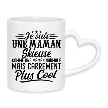 Skifahrer-Mama: normal, aber knallharter - Tasse mit Herzhenkel - Weiß - Rechts