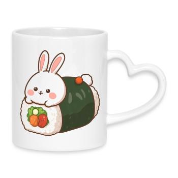 Panda Sushi – Oil Painting Anime Style - Mug with Heart-Shaped Handle - white - Right