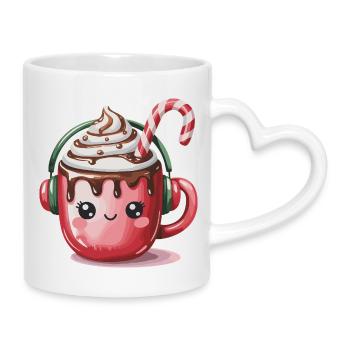 Kuschelkakao mit Kopfhörern - Tasse mit Herzhenkel - Weiß - Rechts