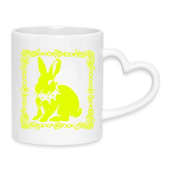 Lapin jaune fluo dans un cadre baroque - Mug avec anse en forme de cœur - blanc - Droite
