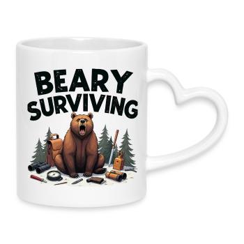Beary Surviving : T-shirt Wilderness Gear - Mug avec anse en forme de cœur - blanc - Droite