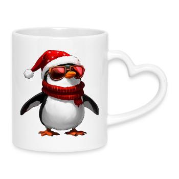 Pinguin Weihnachtsmann - Tasse mit Herzhenkel - Weiß - Rechts