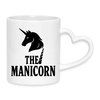 Bold Manicorn Minimalist Masculine Unicorn Logo - Mug with Heart-Shaped Handle - white - Right