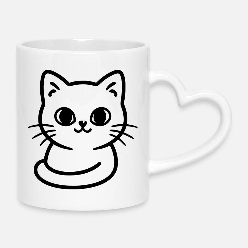 Cute kitten - sweet cat - silhouette - Mug with Heart-Shaped Handle - white