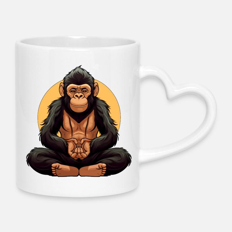 Yogi Singe - Mug avec anse en forme de cœur - blanc