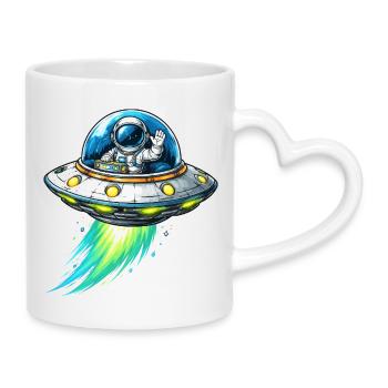 UFO astronaut flying sparks - Mug with Heart-Shaped Handle - white - Right