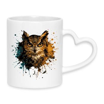 Owl Watercolor – Color Splash Animal Art - Mug with Heart-Shaped Handle - white - Right