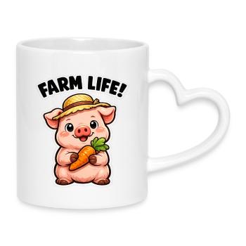 Farm Life Cute Sow with Carrot - Mug with Heart-Shaped Handle - white - Right