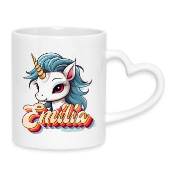 Emilia, nom de jeune fille, prénom préféré - Mug avec anse en forme de cœur - blanc - Droite