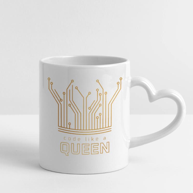 Code Like a Queen Mug with Heart-Shaped Handle