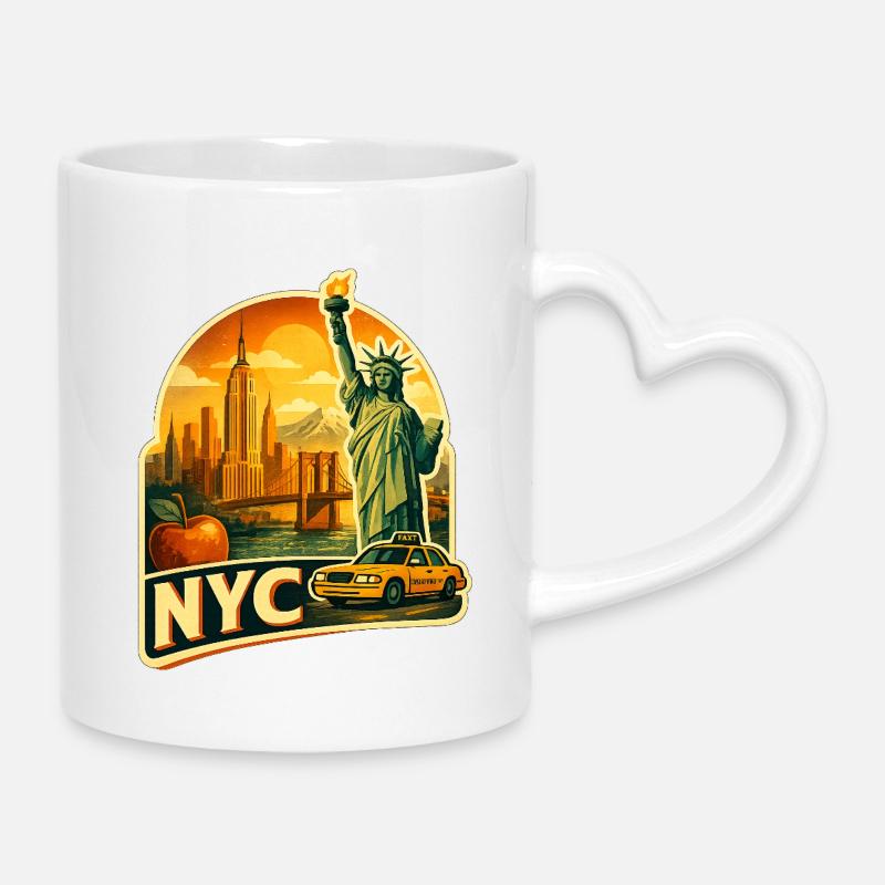 Retro NYC Skyline-Aufkleber - Tasse mit Herzhenkel - Weiß