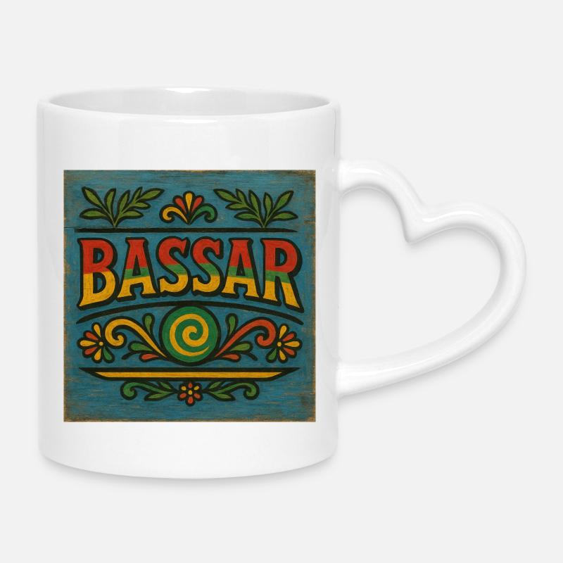 Vibrant Bassar Folk Pattern - Mug with Heart-Shaped Handle - white