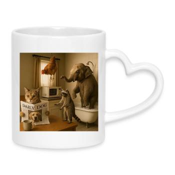 Ungewöhnliche Tiere im Badezimmer - Tasse mit Herzhenkel - Weiß - Rechts