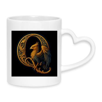 Q – Magic Ornament with Griffin - Mug with Heart-Shaped Handle - white - Right