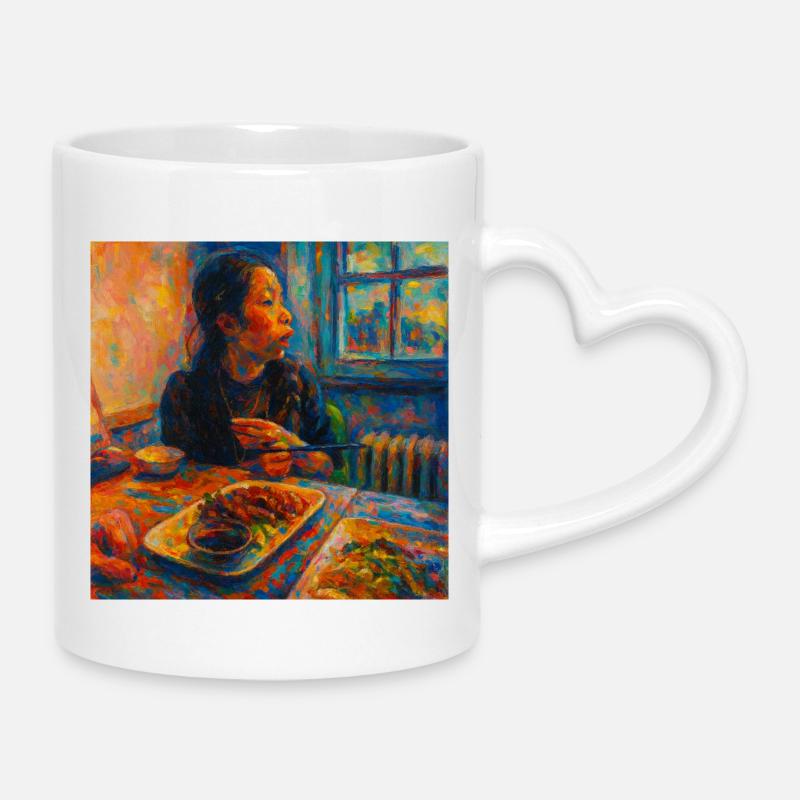 Portrait expressif de la réflexion et du repas - Mug avec anse en forme de cœur - blanc