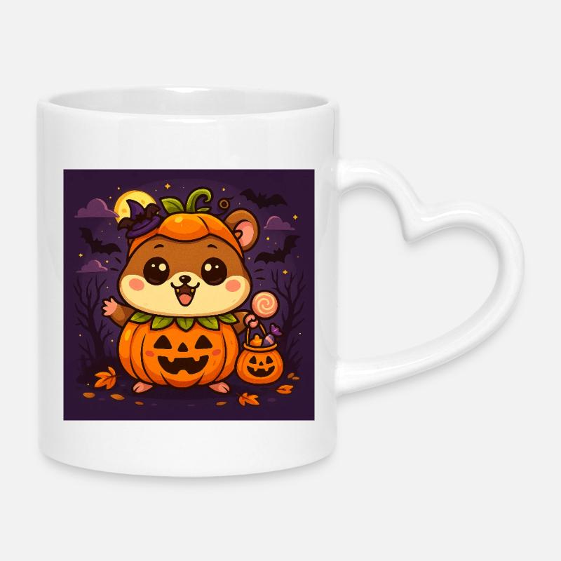 Cuddly Halloween pumpkin hamster chibi - Mug with Heart-Shaped Handle - white