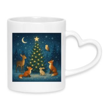 Winterwald Tierkreis am Baum - Tasse mit Herzhenkel - Weiß - Rechts