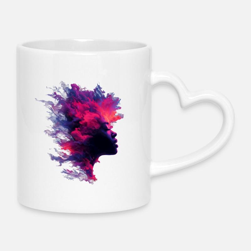 Fiery_Nebula_Woman_Profile_Silhouette - Tasse mit Herzhenkel - Weiß