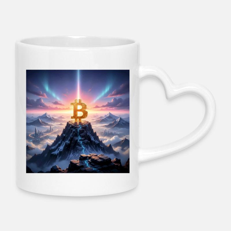 Bitcoin summit light over mountain range - Mug with Heart-Shaped Handle - white