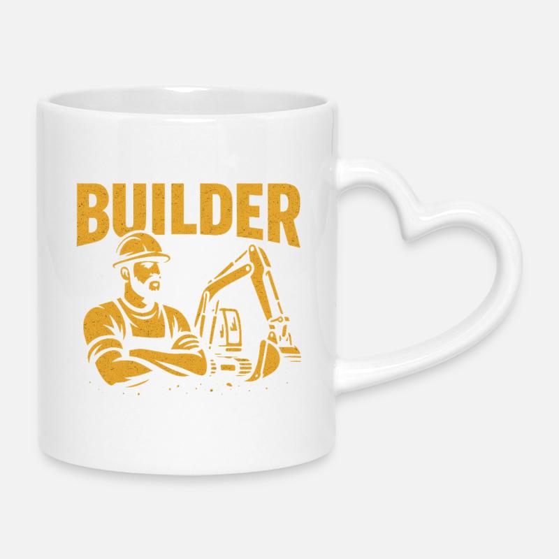 Construction worker kraft yellow on black - Mug with Heart-Shaped Handle - white