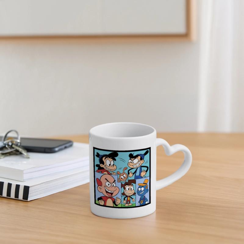 Retro Multicolor Comics Collage Mug with Heart-Shaped Handle